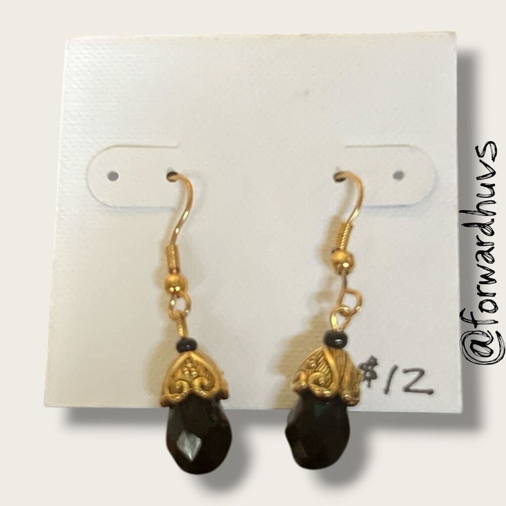 Bundle Sale 3 for $15 | Black Teardrop Earrings with Gold-Tone Hardware
